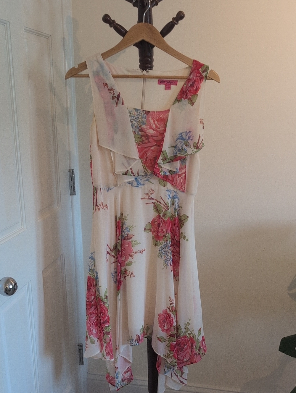 Floral Sundress - Cream with Pink Roses